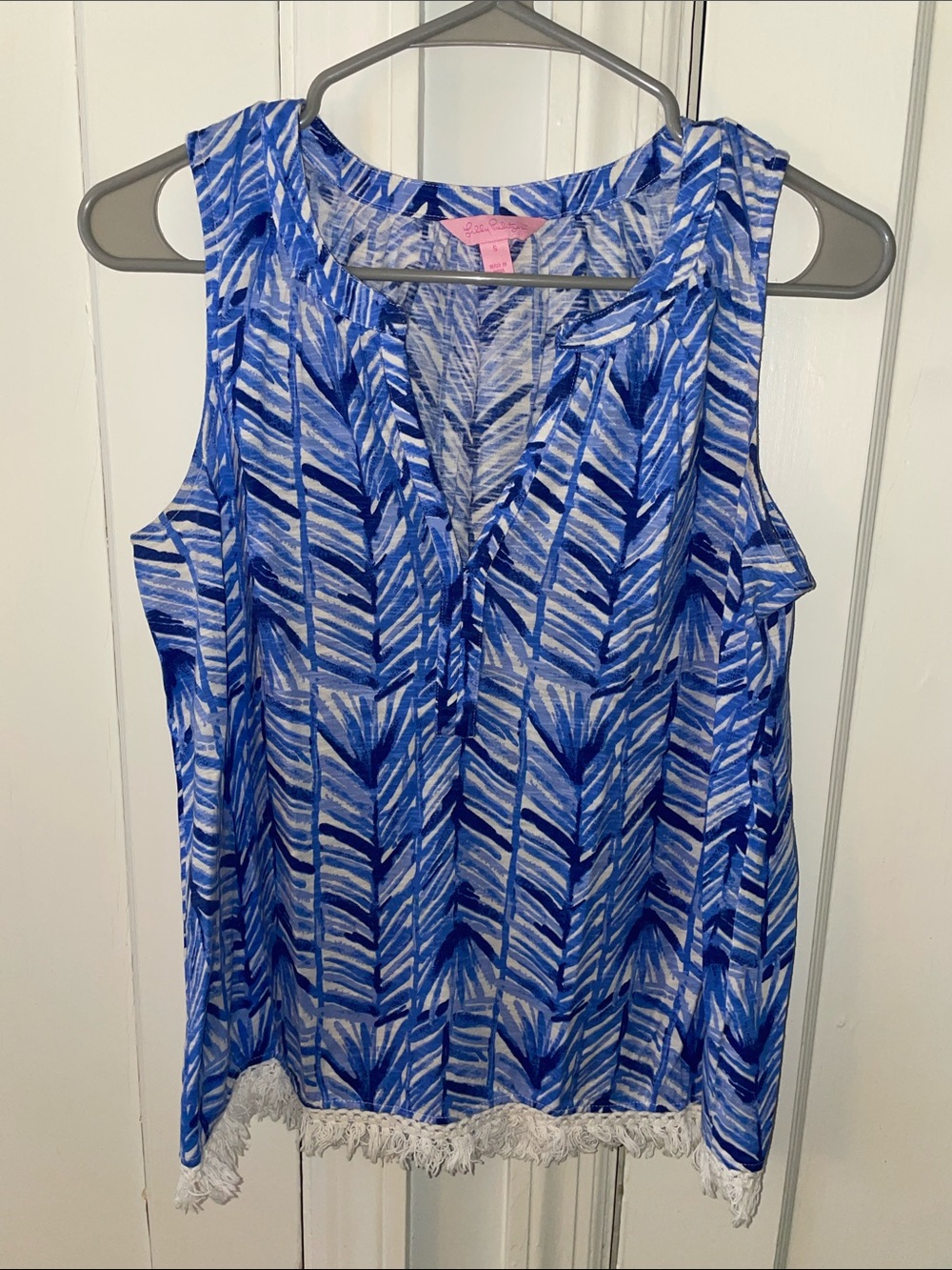 Lilly Sleeveless V-Neck Top with Fringe Trim